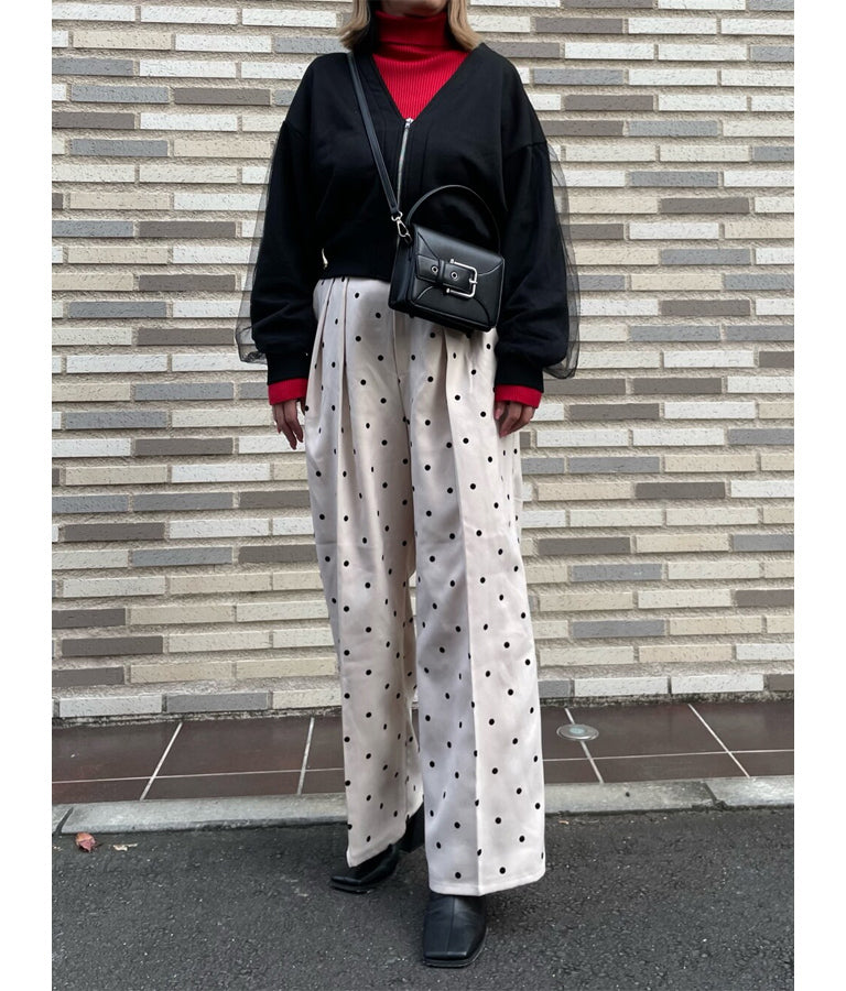 ウエスト タック 起毛 フロッキー ドット ワイド パンツ 362-9545