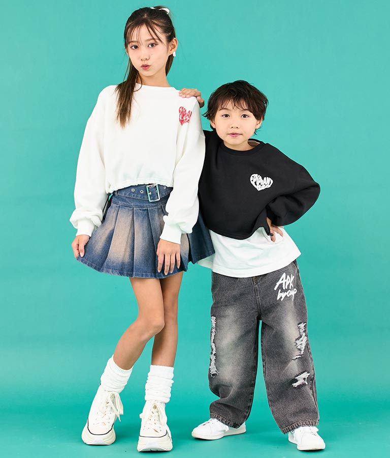 ハート ロゴ 裏起毛 クロップド プルオーバー【ジュニアお揃い】【親子お揃い】 423-3339