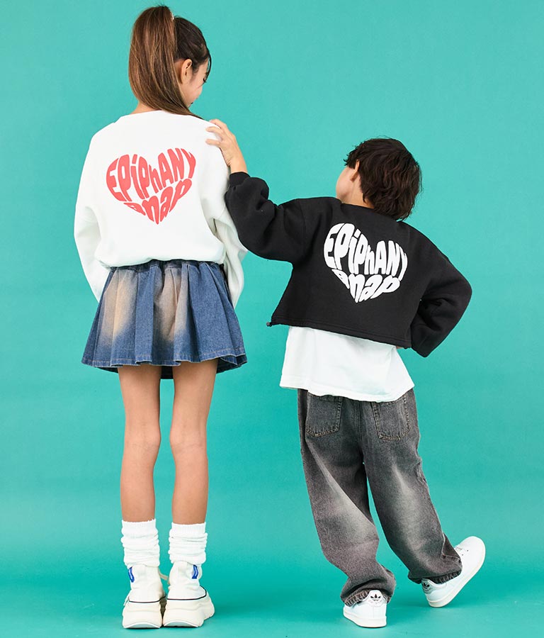 ハート ロゴ 裏起毛 クロップド プルオーバー【ジュニアお揃い】【親子お揃い】 423-3339