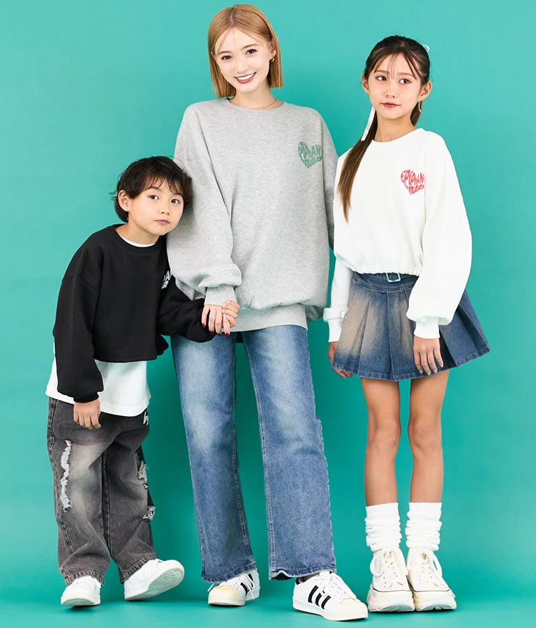 ハート ロゴ 裏起毛 クロップド プルオーバー【ジュニアお揃い】【親子お揃い】 423-3339
