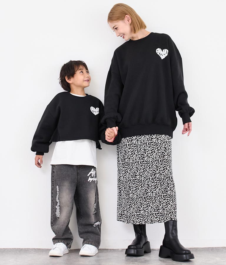 ハート ロゴ 裏起毛 クロップド プルオーバー【ジュニアお揃い】【親子お揃い】 423-3339