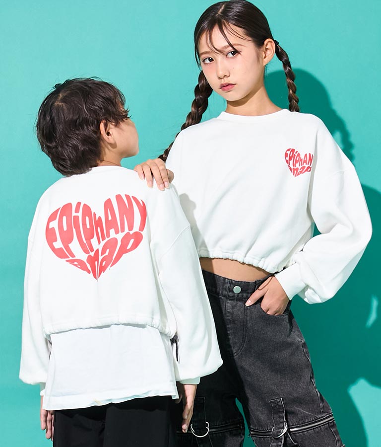 ハート ロゴ 裏起毛 クロップド プルオーバー【ジュニアお揃い】【親子お揃い】 423-3339