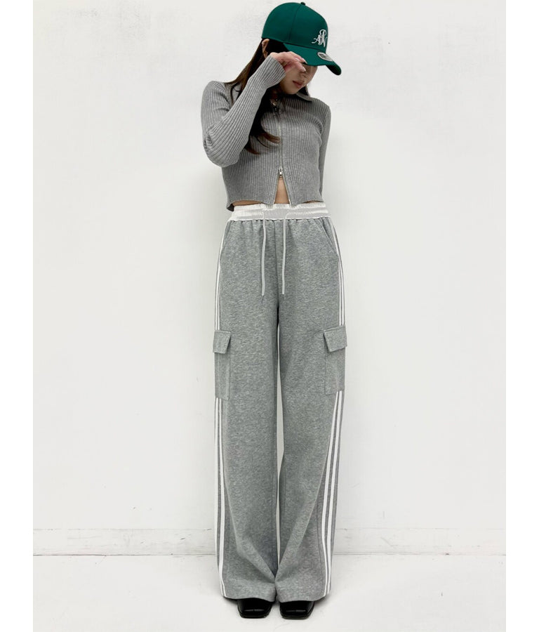 ダブルジップ 襟付き リブ ニット トップス 153-5587