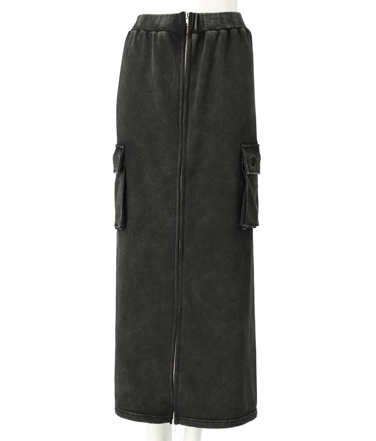 【ティーンズライン】ユーズド加工 ダブルジップ スウェット ロング スカート (M、Lサイズ展開) 911-7592