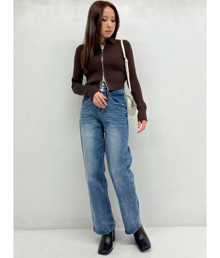 3つボタン ストレッチ ストレート デニム パンツ 792-9117