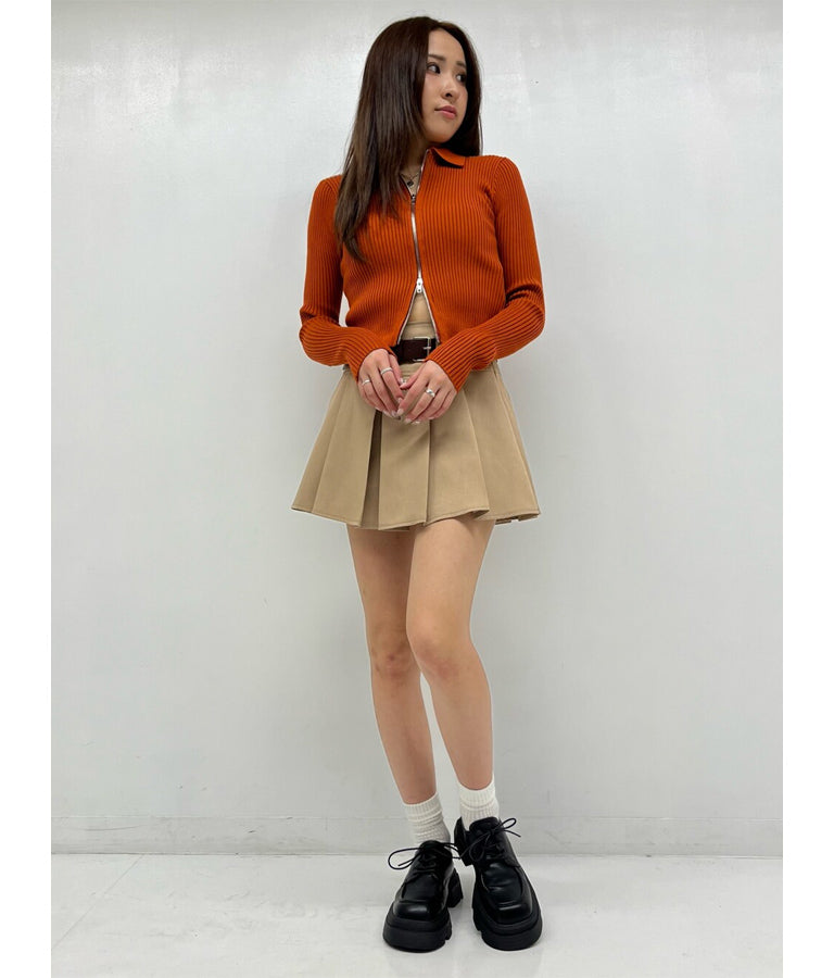 ダブルジップ 襟付き リブ ニット トップス 153-5587