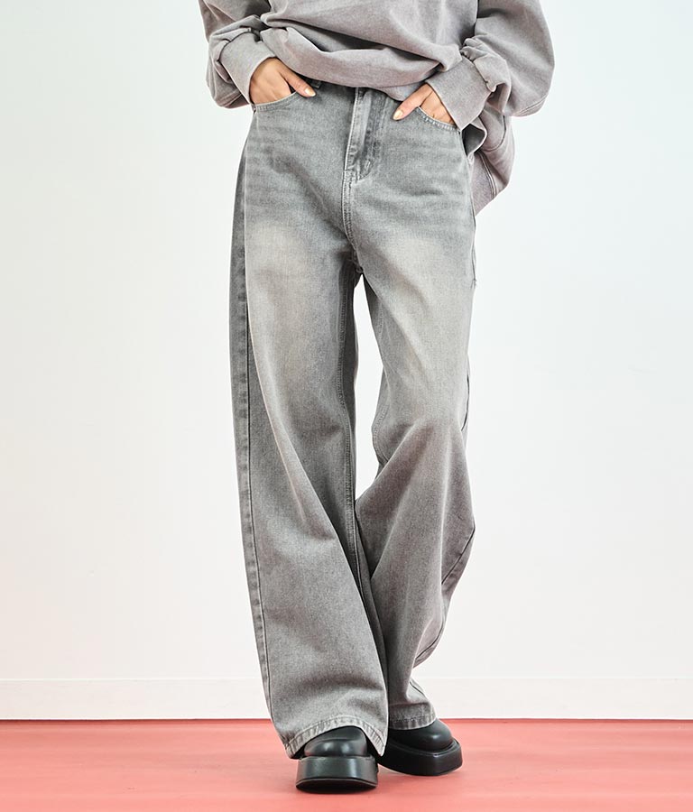 ウォッシュ加工 ストレート デニム パンツ