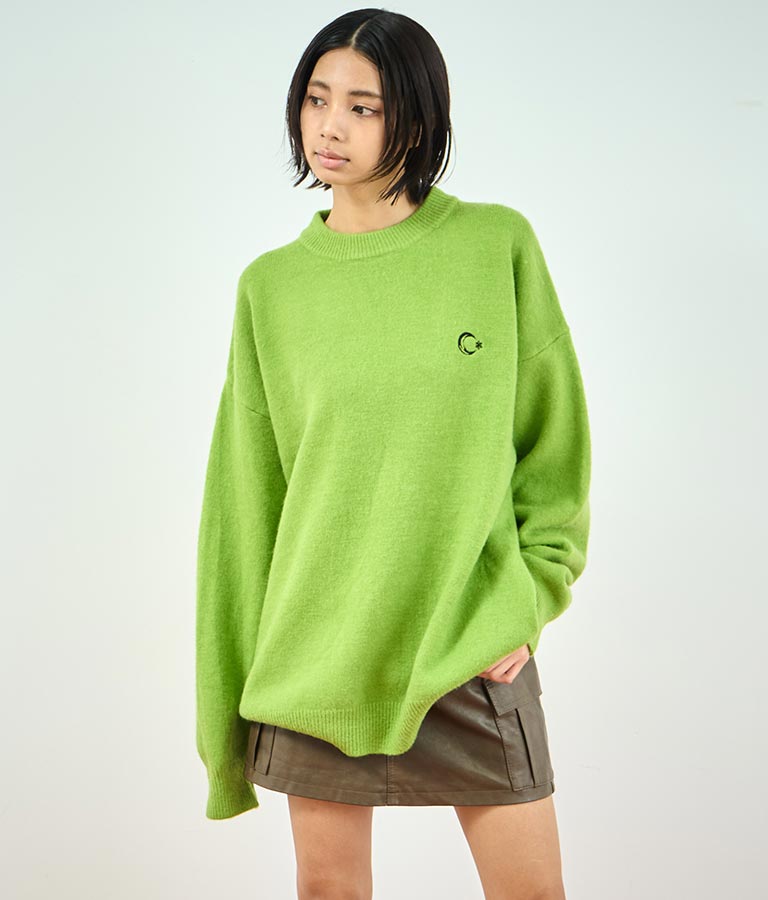ワンポイント 刺繍カラー ニット トップス 153-5615