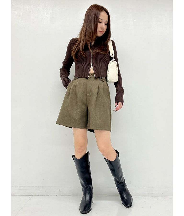 ダブルジップ 襟付き リブ ニット トップス 153-5587