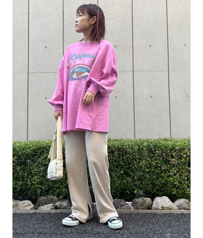 杢ニットソー ユッタリ ストレート リブ パンツ 【セットアップ着用可】 852-5746