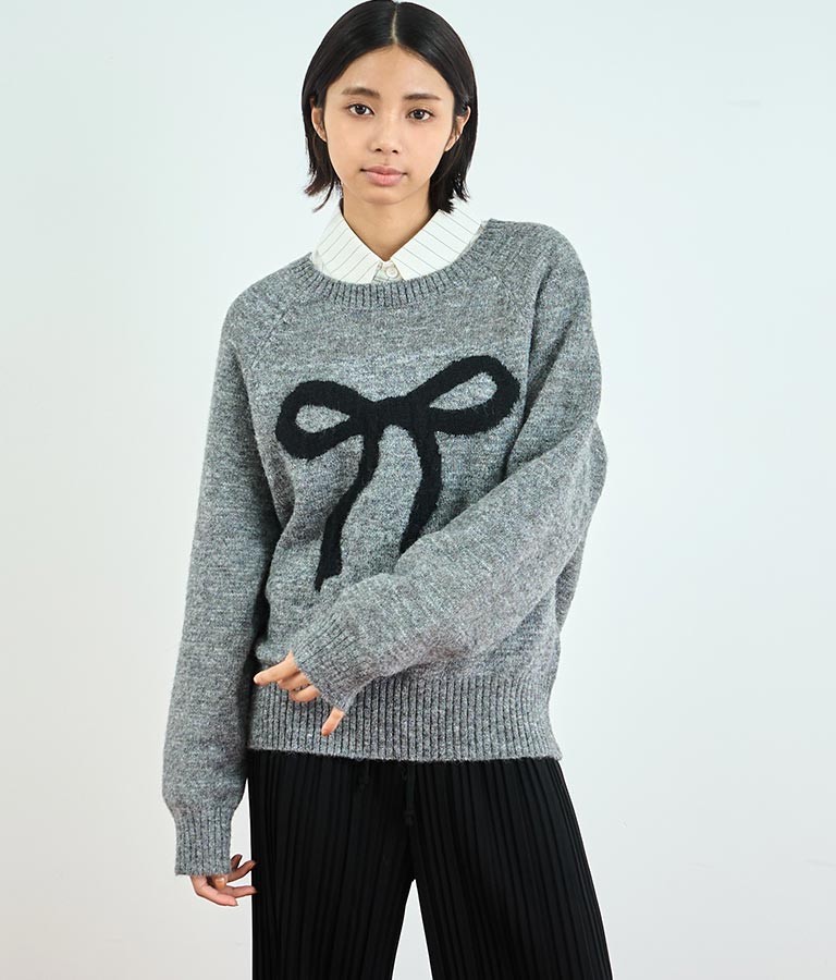 リボン モチーフ ニット トップス 153-5635