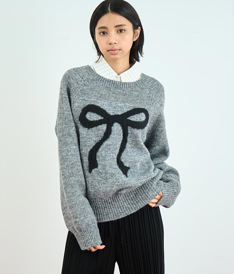 リボン モチーフ ニット トップス 153-5635