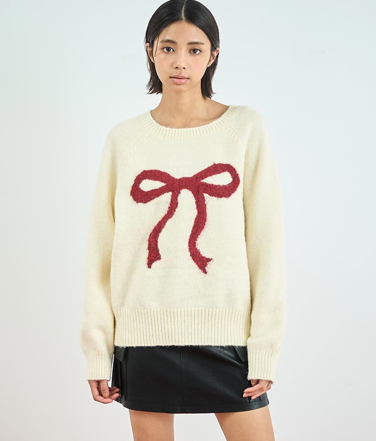リボン モチーフ ニット トップス 153-5635