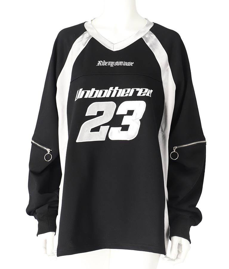 【ティーンズライン】袖 ジップ ゲーム ロゴ オーバー スウェット トップス (M、Lサイズ展開) 913-7576