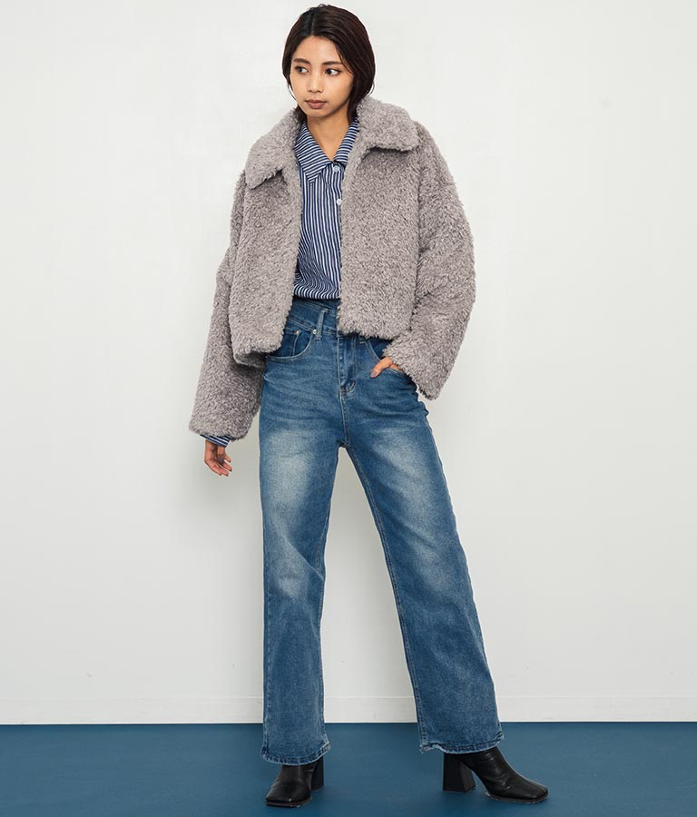 フェイクファー 衿付き ジャケット コート 796-8945