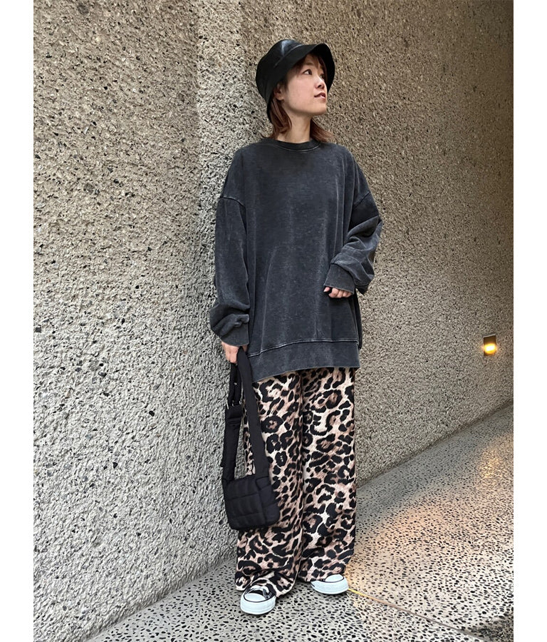ITALY ポンチ レオパード プリント フレア パンツ 392-2927