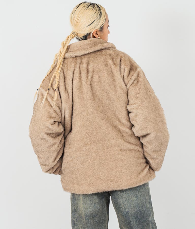 ベルト付き スタンドカラー フェイク ファー コート 795-9209