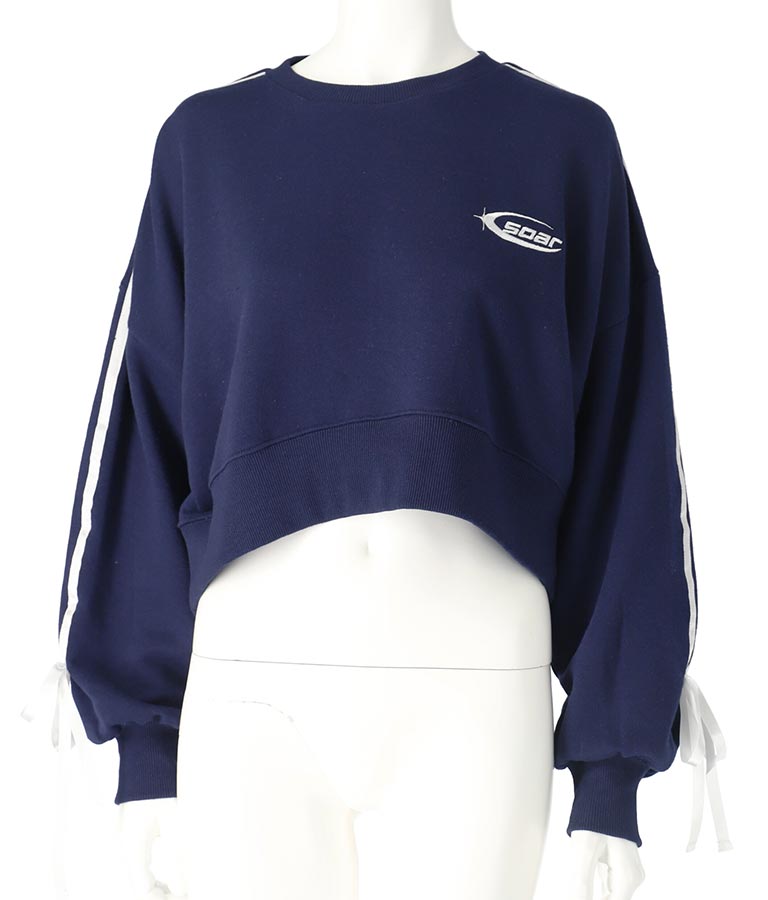 【ティーンズライン】袖 ライン リボン オーバー スウェット トップス (M、Lサイズ展開) 913-7593