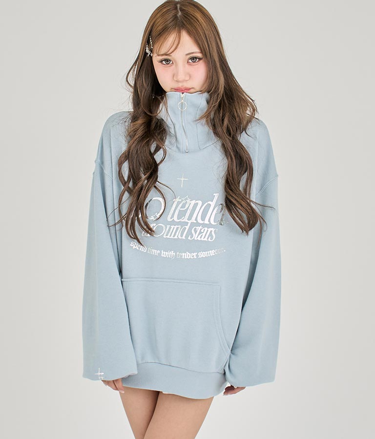 【ティーンズライン】箔 プリント ハーフジップ スウェット フーディー 913-7602