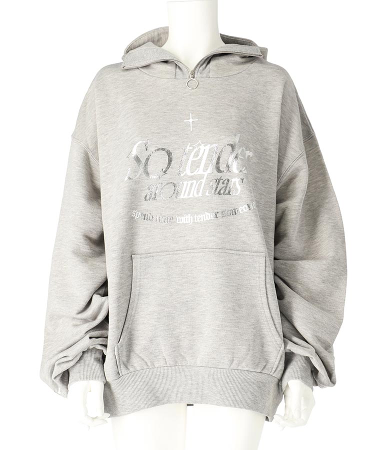 【ティーンズライン】箔 プリント ハーフジップ スウェット フーディー 913-7602