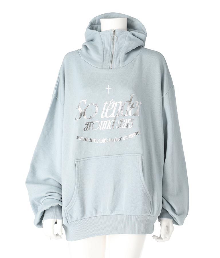 【ティーンズライン】箔 プリント ハーフジップ スウェット フーディー 913-7602