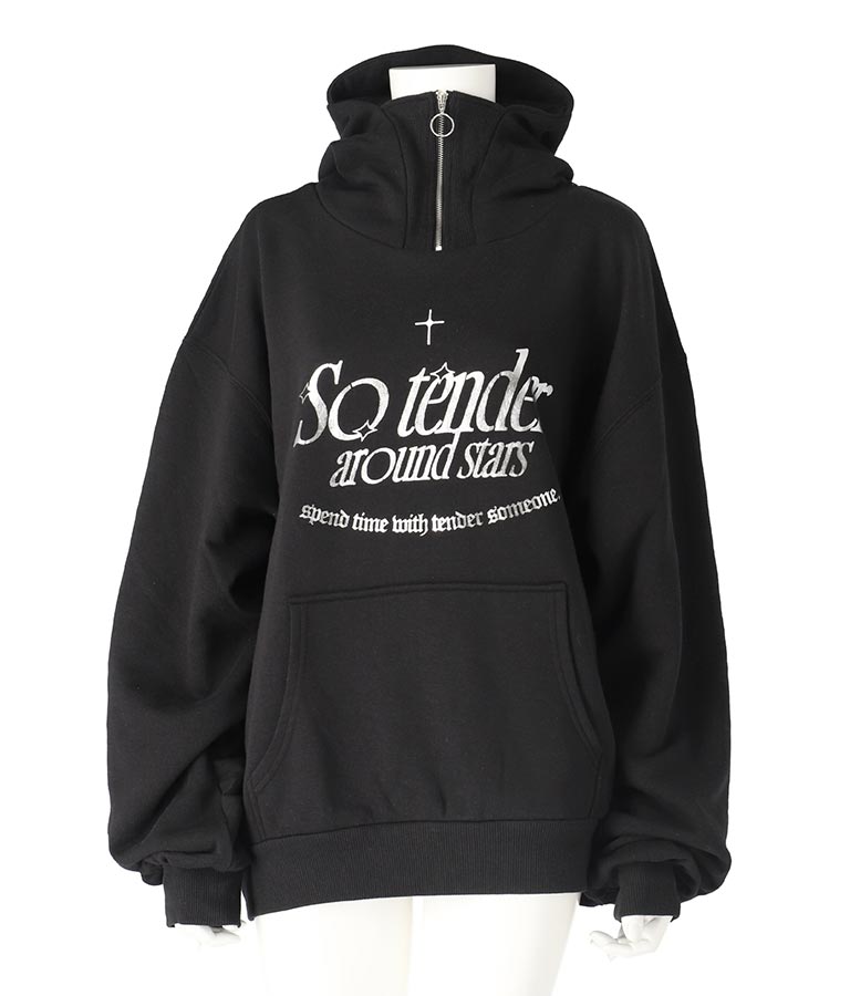 【ティーンズライン】箔 プリント ハーフジップ スウェット フーディー 913-7602