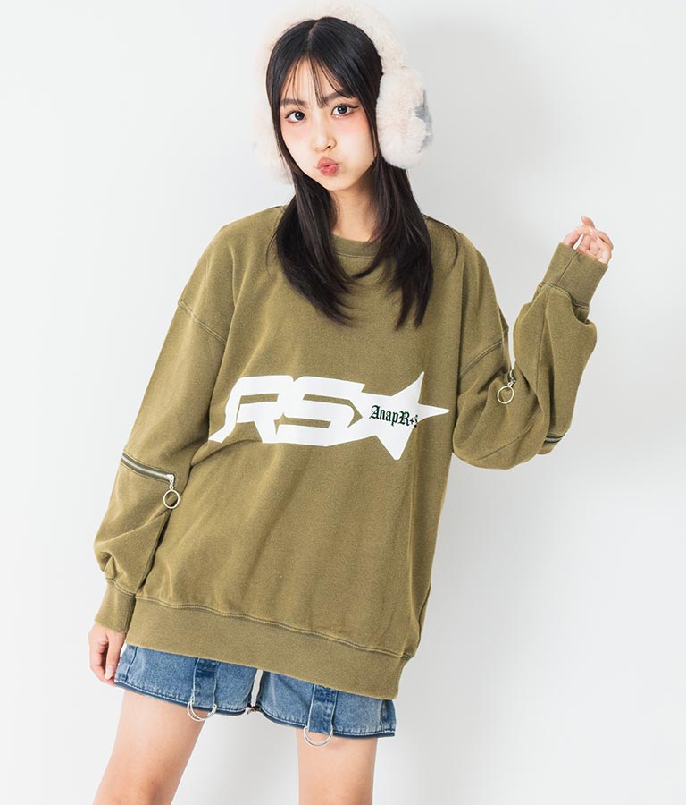 ANAP R+S【リラスポ】 ヴィンテージ 加工 ジップ スウェット トップス (ユニセックス アイテム) 913-7564