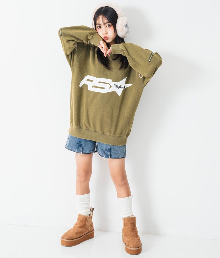 ANAP R+S【リラスポ】 ヴィンテージ 加工 ジップ スウェット トップス (ユニセックス アイテム) 913-7564