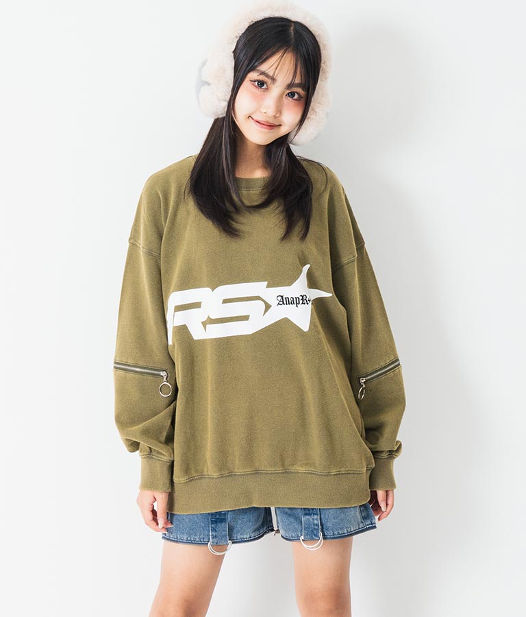 ANAP R+S【リラスポ】 ヴィンテージ 加工 ジップ スウェット トップス (ユニセックス アイテム) 913-7564