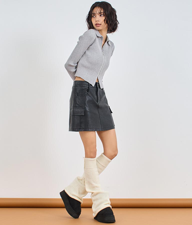 ダブルジップ 襟付き リブ ニット トップス 153-5587