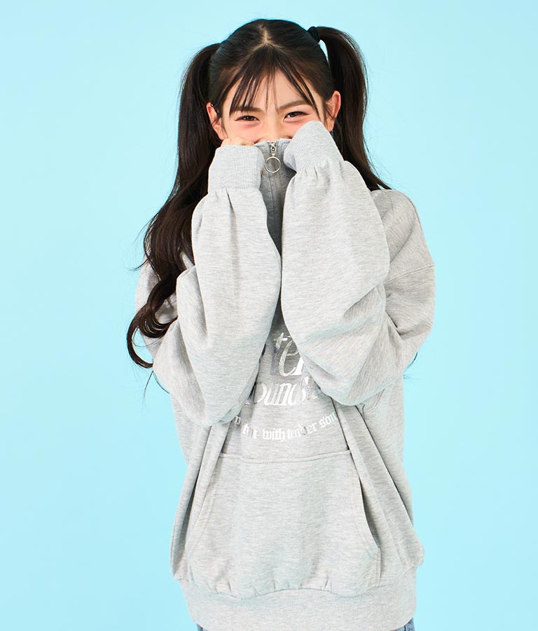 【ティーンズライン】箔 プリント ハーフジップ スウェット フーディー 913-7602