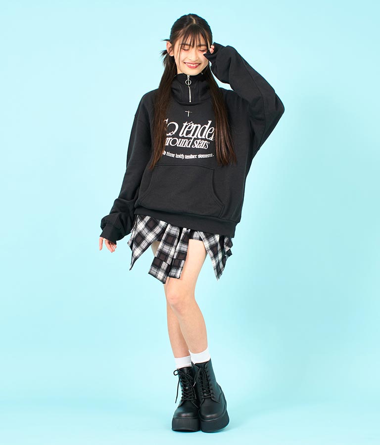 【ティーンズライン】箔 プリント ハーフジップ スウェット フーディー 913-7602