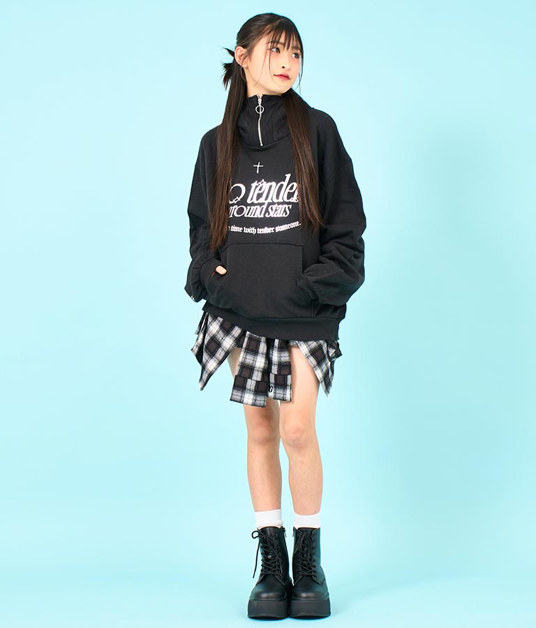 【ティーンズライン】箔 プリント ハーフジップ スウェット フーディー 913-7602