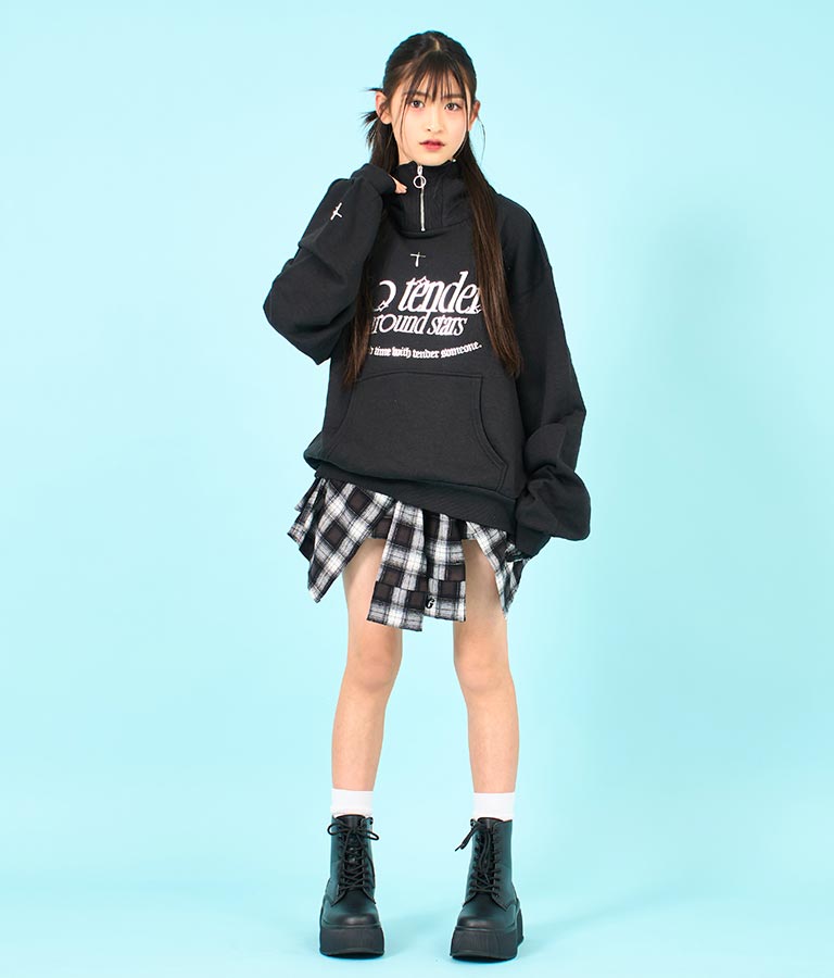 【ティーンズライン】箔 プリント ハーフジップ スウェット フーディー 913-7602