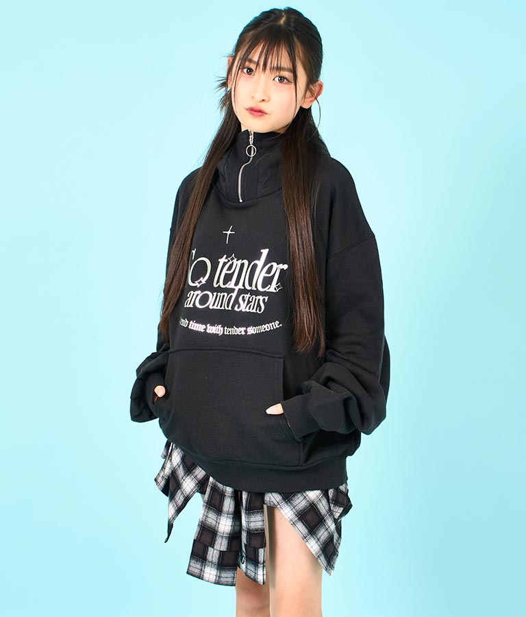 【ティーンズライン】箔 プリント ハーフジップ スウェット フーディー 913-7602