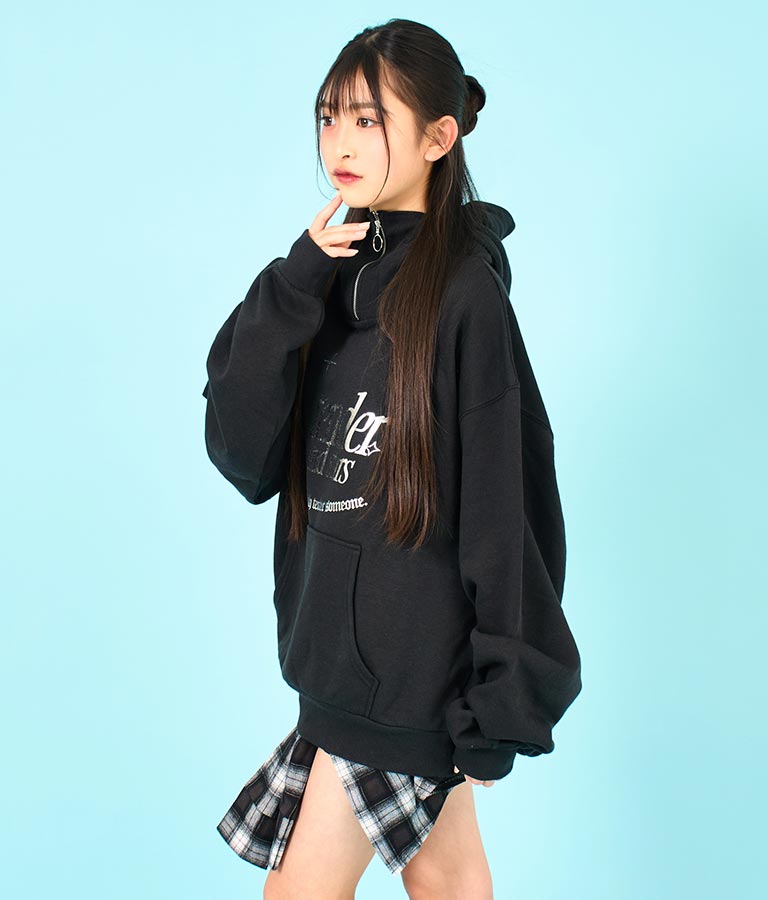 【ティーンズライン】箔 プリント ハーフジップ スウェット フーディー 913-7602