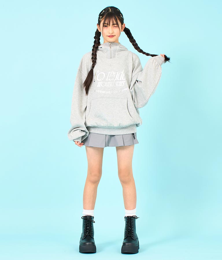 【ティーンズライン】箔 プリント ハーフジップ スウェット フーディー 913-7602