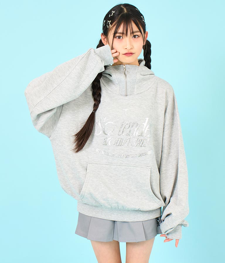 【ティーンズライン】箔 プリント ハーフジップ スウェット フーディー 913-7602