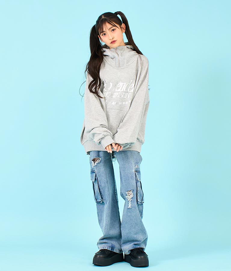 【ティーンズライン】箔 プリント ハーフジップ スウェット フーディー 913-7602