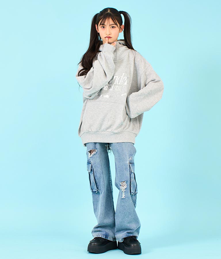 【ティーンズライン】箔 プリント ハーフジップ スウェット フーディー 913-7602