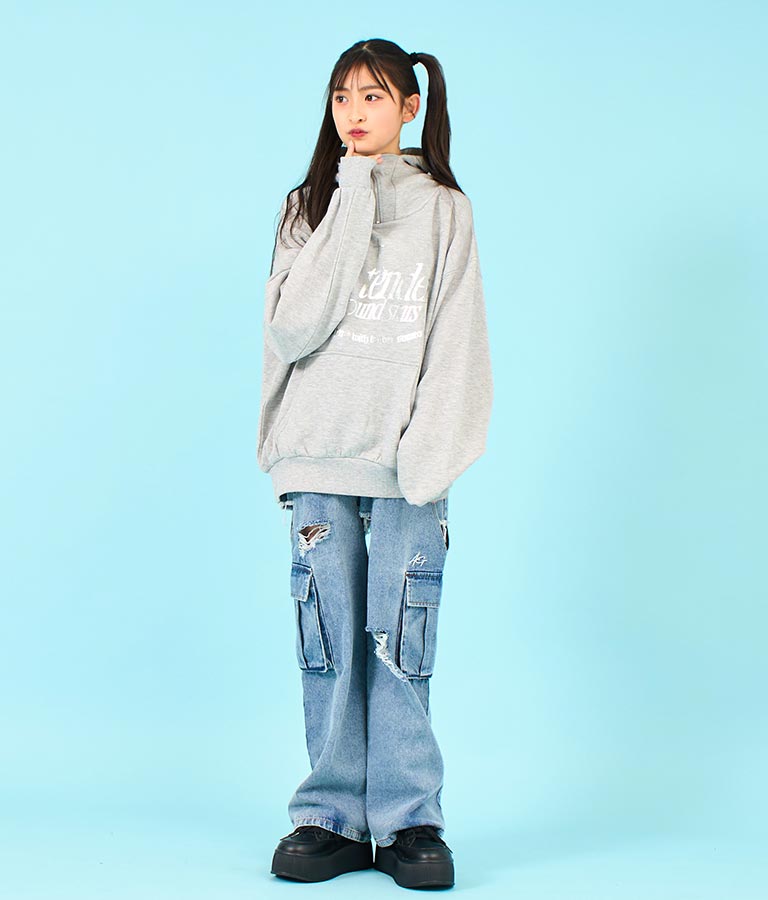 【ティーンズライン】箔 プリント ハーフジップ スウェット フーディー 913-7602