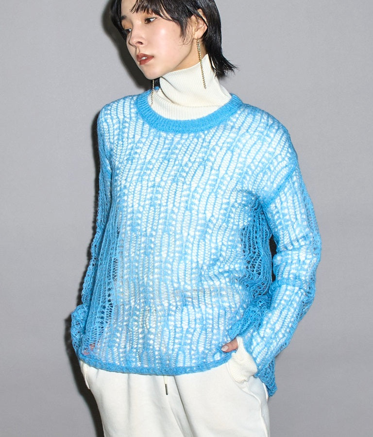 モヘア混 透かし編み ロング ニット プルオーバー 363-9552