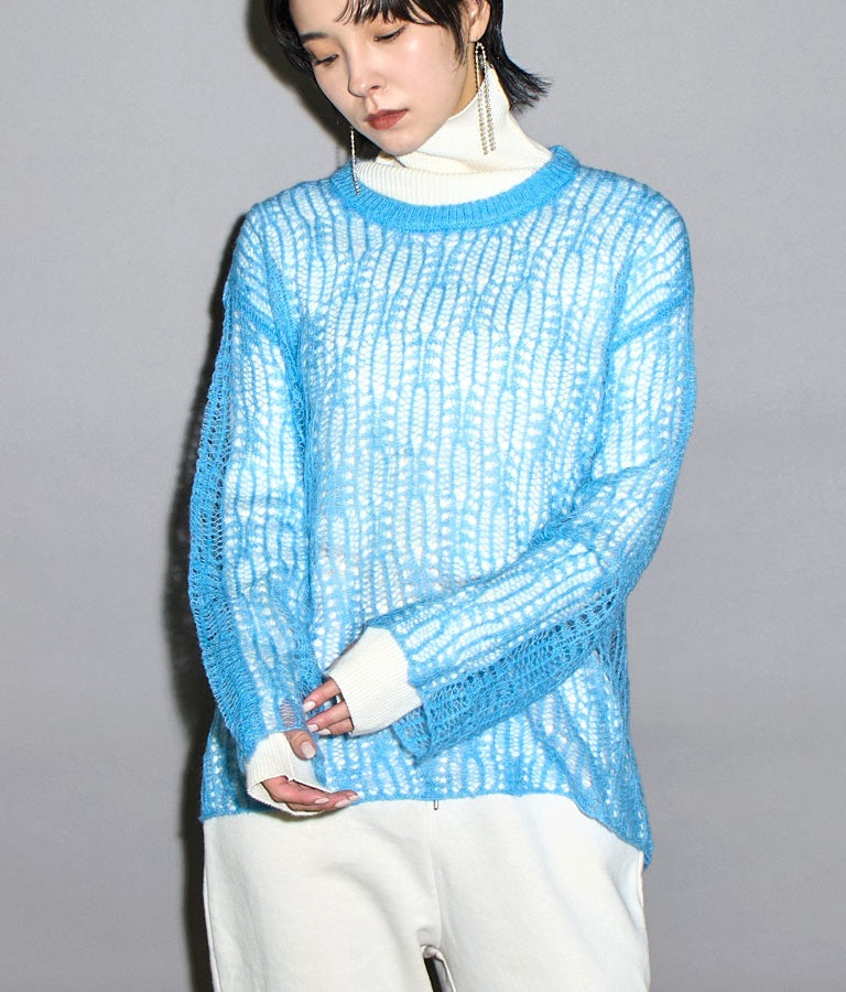 モヘア混 透かし編み ロング ニット プルオーバー 363-9552