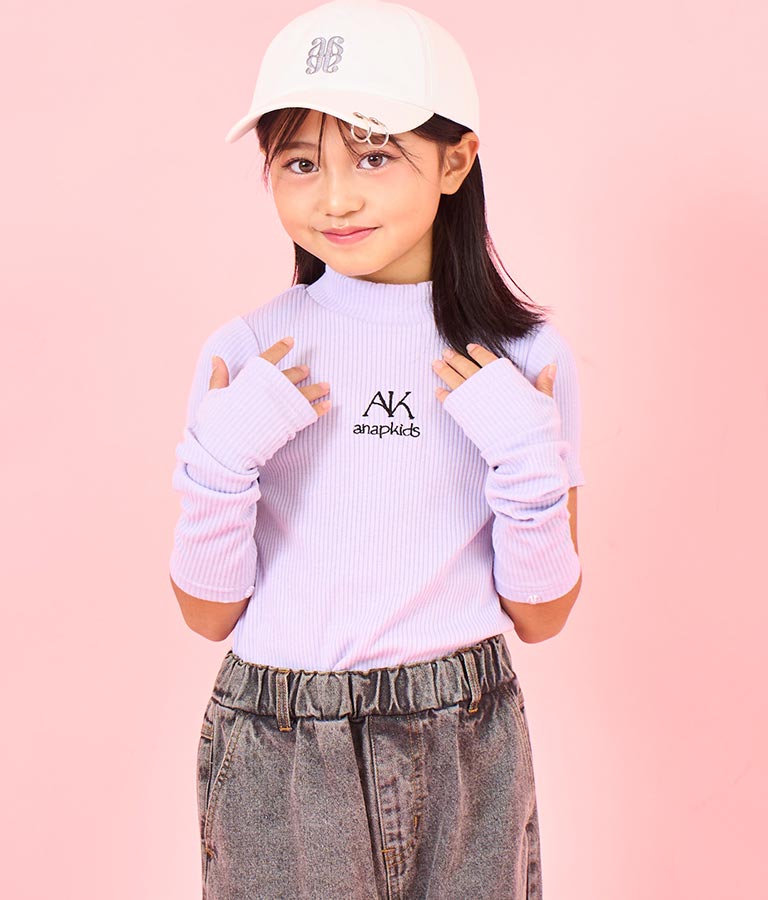 アームウォーマー 付き プチ ハイネック リブ トップス 423-3344
