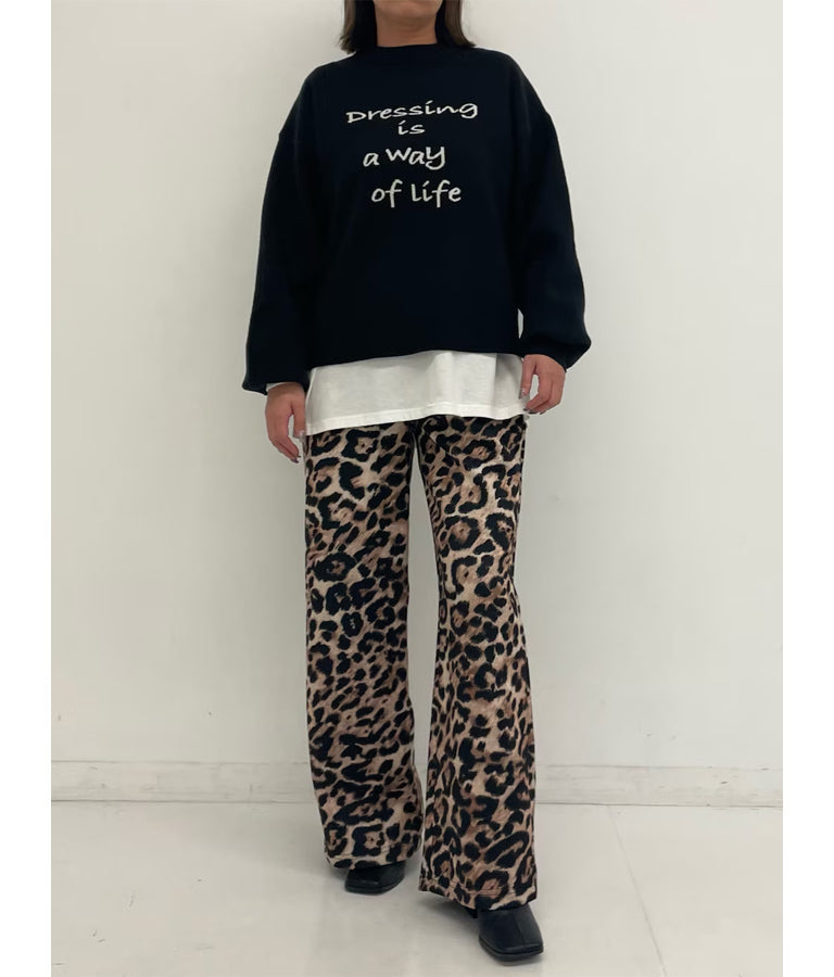 ITALY ポンチ レオパード プリント フレア パンツ 392-2927