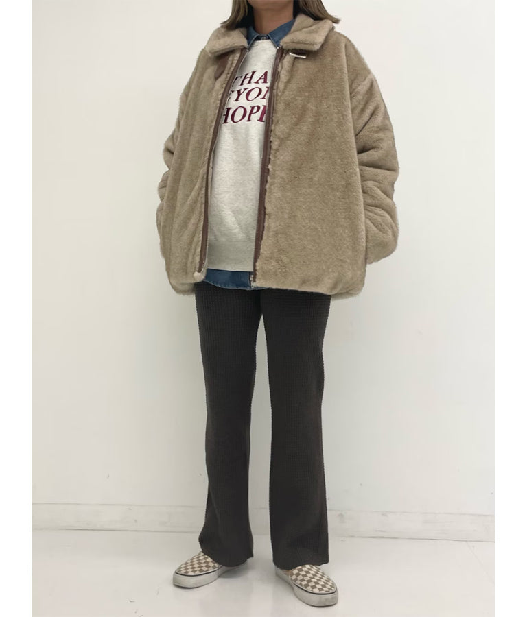 ベルト付き スタンドカラー フェイク ファー コート 795-9209