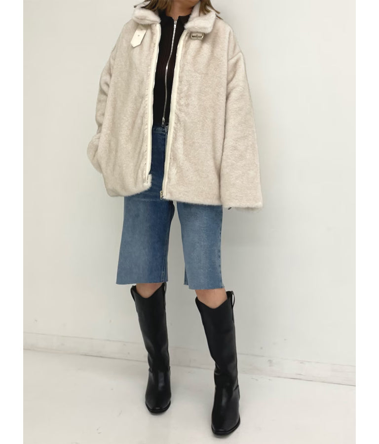 ダブルジップ 襟付き リブ ニット トップス 153-5587