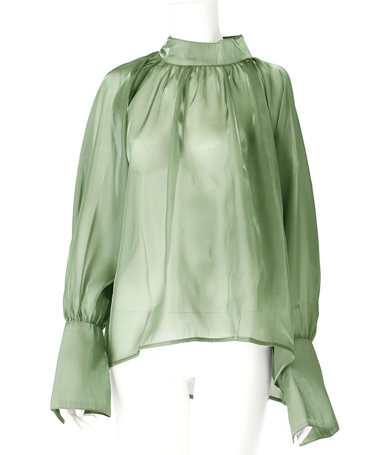 箔 オーガンジー ハイネック ブラウス 363-9576