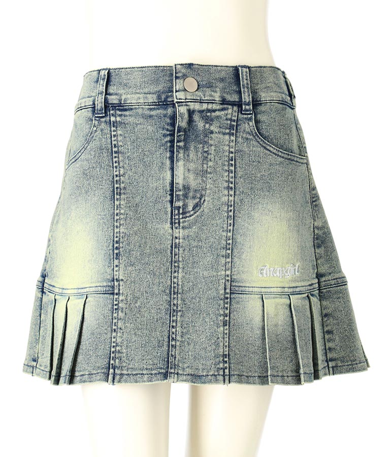 ヴィンテージ加工 ストレッチ デニム ハーフ プリーツ スカート 911-7610