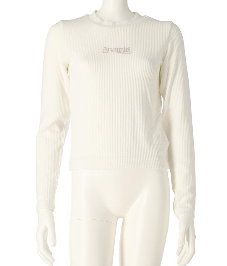 ロゴ 刺繍 シンプル リブ ロングスリーブ トップス 913-7609